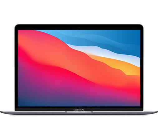 A MacBook Air 13” M1 (2020). Its display shows a colourful background